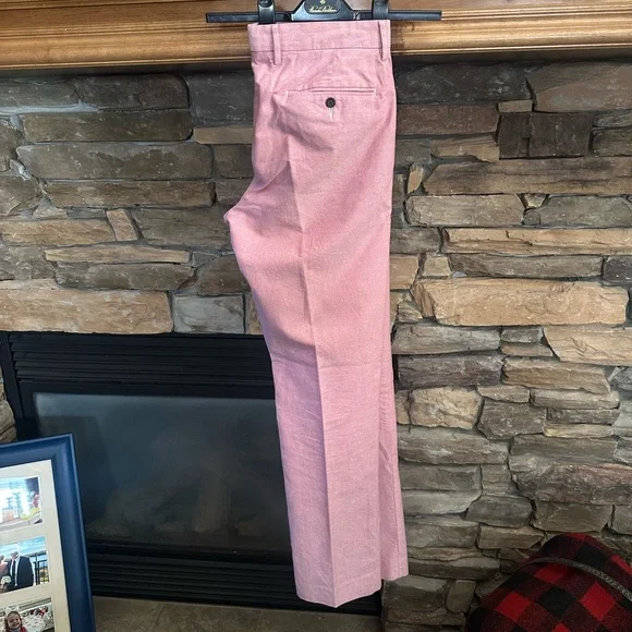 J CREW ⛵️ Men’s Rose Pink Slim Fit Flat Front Oxford Cloth Trousers - Size 32/34 - Picture 12 of 12